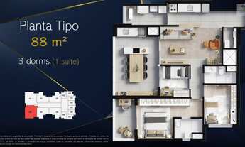 Imagem 2: 88 m² com 3 dormitórios sendo 1 suíte com 2 vagas determinadas no melhor da Vila Romana