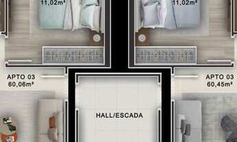 Imagem 7: Apartamentos na planta, duas suítes + lavabo, bairro Rio Pequeno