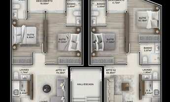 Imagem 6: Apartamentos na planta, duas suítes + lavabo, bairro Rio Pequeno