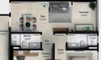 Imagem 3: Apartamento de 2 Quartos/Suíte, 57,38 m², 2 vagas de garagem, andar alto Cód: 19683 TT