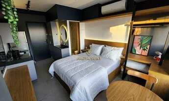 Imagem 2: Studio 100% mobiliado, loft, com os ambientes integrados (quarto, sala, cozinha), 1 banhei