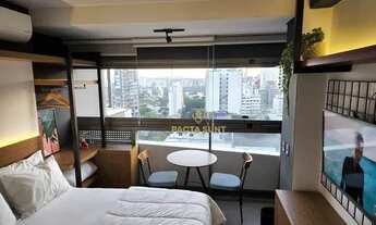 Imagem 4: Studio 100% mobiliado, loft, com os ambientes integrados (quarto, sala, cozinha), 1 banhei