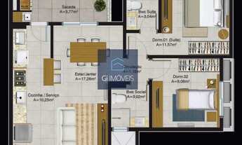 Imagem 3: Apartamento para Venda em Palhoça, NOVA PALHOÇA, 2 dormitórios, 1 suíte, 2 banheiros, 1 va