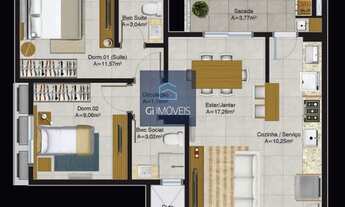 Imagem 4: Apartamento para Venda em Palhoça, NOVA PALHOÇA, 2 dormitórios, 1 suíte, 2 banheiros, 1 va