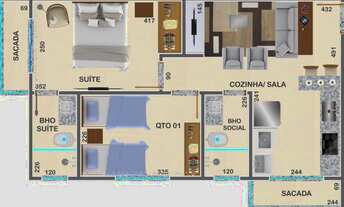 Imagem 2: Apartamentos com 2 dormitórios à venda, 49,99m² e 50,49m² sendo a partir de R$ 205.000 - O