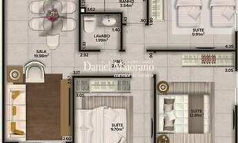 Imagem 2: Apto de 3 dorm sendo 3 SUÍTES, 2 VAGAS, CHURRASQUEIRA NA SACADA, 105 m² de área útil. Bair