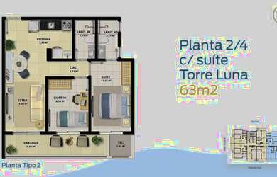 Imagem 16: Apartamento a venda 1 e 2/4 com suíte e vista mar, em Pedra do Sal. Ilha de Pharos