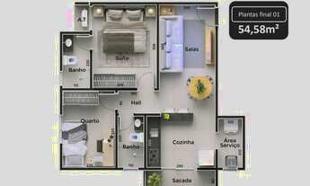 Imagem 4: Apartamentos com 2 dormitórios à venda, 50,94m² à 61,27m² sendo a partir de R$ 219.000 - S