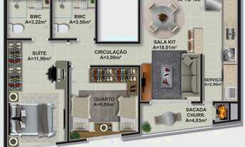 Imagem 3: Apartamento para venda tem 58 metros quadrados com 2 quartos em Itacorubi - Residencial Fl