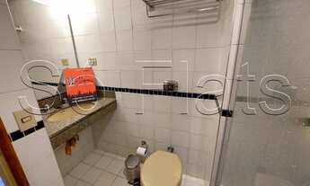 Imagem 6: Flat disponível para locação mobiliado com serviços com 1 dormitório e sala com varanda no