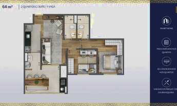 Imagem 2: 64m² 2 Dorm Suíte 1 Vaga Varanda Gourmet PRONTO Lazer Completo Piso Laminado Dorm ótima lo