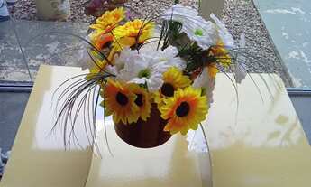 Imagem 5: Vendo mesa de centro com quatro rodas e um vaso de flor em ótimo estado