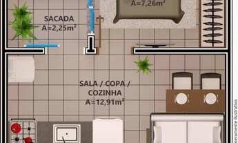 Imagem 2: Apartamento para Venda em Curitiba, Cajuru, 1 dormitório, 1 banheiro