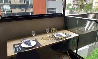 Imagem 4: Studio mobiliado com 1 dormitório, sala, cozinha, banheiro, varanda, à venda, 28 m² por R