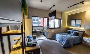 Imagem 3: Studio mobiliado com 1 dormitório, sala, cozinha, banheiro, varanda, à venda, 28 m² por R