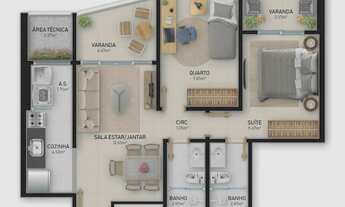 Imagem 6: Apartamento à venda 2 Quartos, 1 Suite, 1 Vaga, 58.27M², PRAIA DE ITAPARICA, VILA VELHA