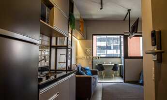 Imagem 6: Studio mobiliado com 1 dormitório, sala, cozinha, banheiro, varanda, à venda, 28 m² por R