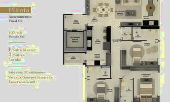 Imagem 3: Apartamento de Luxo para venda tem 107m² com 3 suítes em Miramar - João Pessoa - Pb