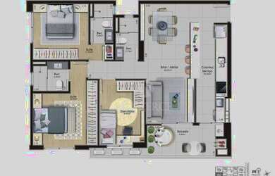 Imagem 7: Apartamento com 3 dormitórios 2 Suítes 1 Lavabo com 127,90 m² no Bairro Campinas - São Jos