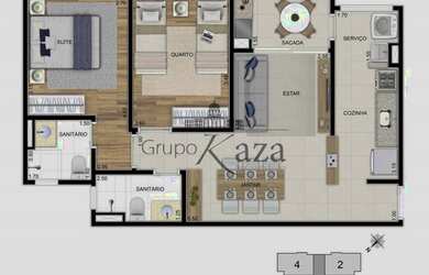 Imagem 4: Apartamento para venda tem 62 metros quadrados com 2 quartos