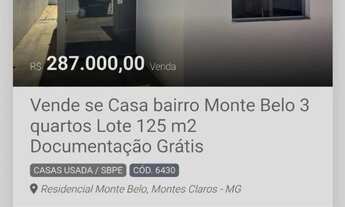 Imagem: Vende se Casa bairro Monte Belo 3 quartos