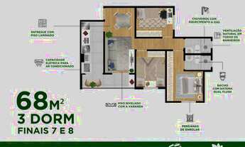 Imagem 6: 3 Dormitórios com 68 metros na planta entregue com piso em andar alto