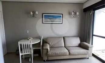 Imagem 5: Flat com serviço diário. Tem 38 m² com varanda, mobiliado, andar alto, 1 vaga de garagem