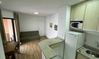 Imagem: Flat com cozinha e lavanderia coletiva no