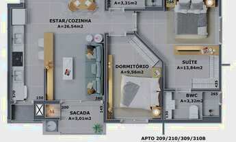 Imagem 2: Apartamento para venda possui 68 metros quadrados com 2 quartos