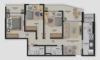 Imagem 3: Apartamento à venda 2 Quartos, 1 Suite, 1 Vaga, 58.27M², PRAIA DE ITAPARICA, VILA VELHA