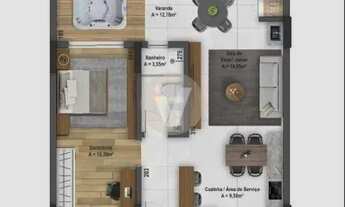 Imagem 3: Apartamento amplo à venda, 1 dormitório com varanda gourmet, próximo a UFN