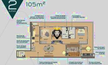 Imagem 6: Apartamento de 105 M², 2 dormitórios sendo 2 suítes e 1 vaga, lazer, entregue mobiliado