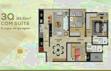 Imagem 2: Apartamento 3 quartos sendo 1 suíte à venda, 84,51m² por R$ 543.000,00 - Jundiaí - Anápoli