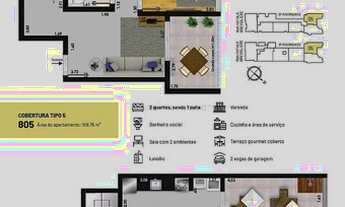 Imagem 6: Ref.: COB2002 - Cobertura Nova 2/4, suite, elevador, área gourmet, 2 vagas, Bairro Santa C