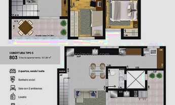 Imagem 4: Ref.: COB2002 - Cobertura Nova 2/4, suite, elevador, área gourmet, 2 vagas, Bairro Santa C