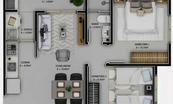 Imagem 3: Apartamento (na planta) de 02 dormitórios + sacada com churrasqueira no bairro São Vicente