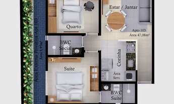Imagem 7: Apartamentos térreos com 02 quartos, prédio com piscina e área gourmet, no Cristo. Doc. in