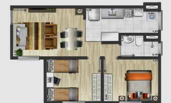 Imagem 2: Apartamentos com 2 Dormitórios, living com dois ambientes