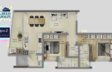 Imagem 2: Apartamento para venda Lançamento com 78m² com 2 Suítes, 2 vagas Bairro Centro - Itajaí