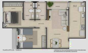 Imagem 3: Vista dos Cedros 100% porcelanato 2qts / 1 suite no Planalto