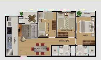 Imagem 2: Apartamento com 3 dormitórios à venda, por R$ 340.000 - Planta Bairro Weissópolis - Pinhai