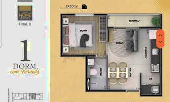 Imagem 7: Pauliceia Apartamento novo para venda com 30 m², 1 quarto, varanda