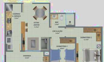 Imagem 3: Apartamento com 2 dormitórios à venda com sacada e churrasqueira na planta por R$ 209.000