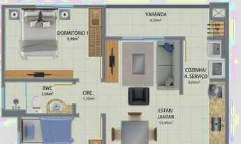Imagem 7: Apartamento com 2 dormitórios à venda com sacada e churrasqueira na planta por R$ 209.000