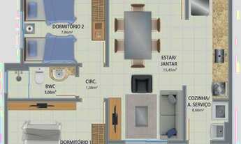 Imagem 6: Apartamento com 2 dormitórios à venda com sacada e churrasqueira na planta por R$ 209.000