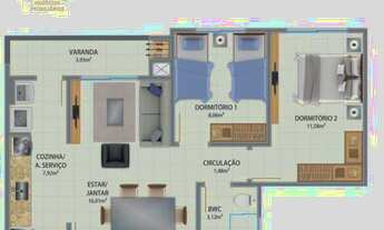 Imagem 4: Apartamento com 2 dormitórios à venda com sacada e churrasqueira na planta por R$ 209.000