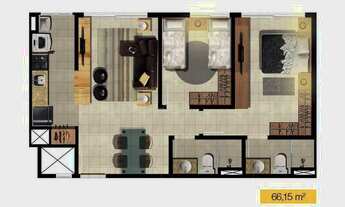 Imagem 2: Apartamento para Venda - 66.15m², 2 dormitórios, sendo 1 suites, 1 vaga - Praia Grande
