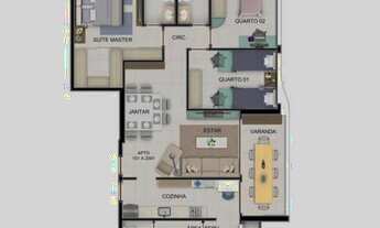 Imagem 3: Apartamento para venda possui 96 metros quadrados com 3 quartos