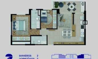 Imagem 3: Apartamento na planta - Quadria jd aquarius -2 dorm 1 suite 69 m2