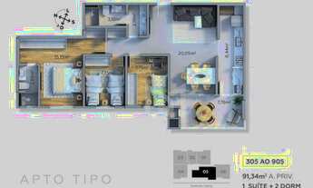 Imagem 3: Apartamento com 3 dormitórios à venda, 91 m² por R$ 805.000,00 - São Francisco - Curitiba